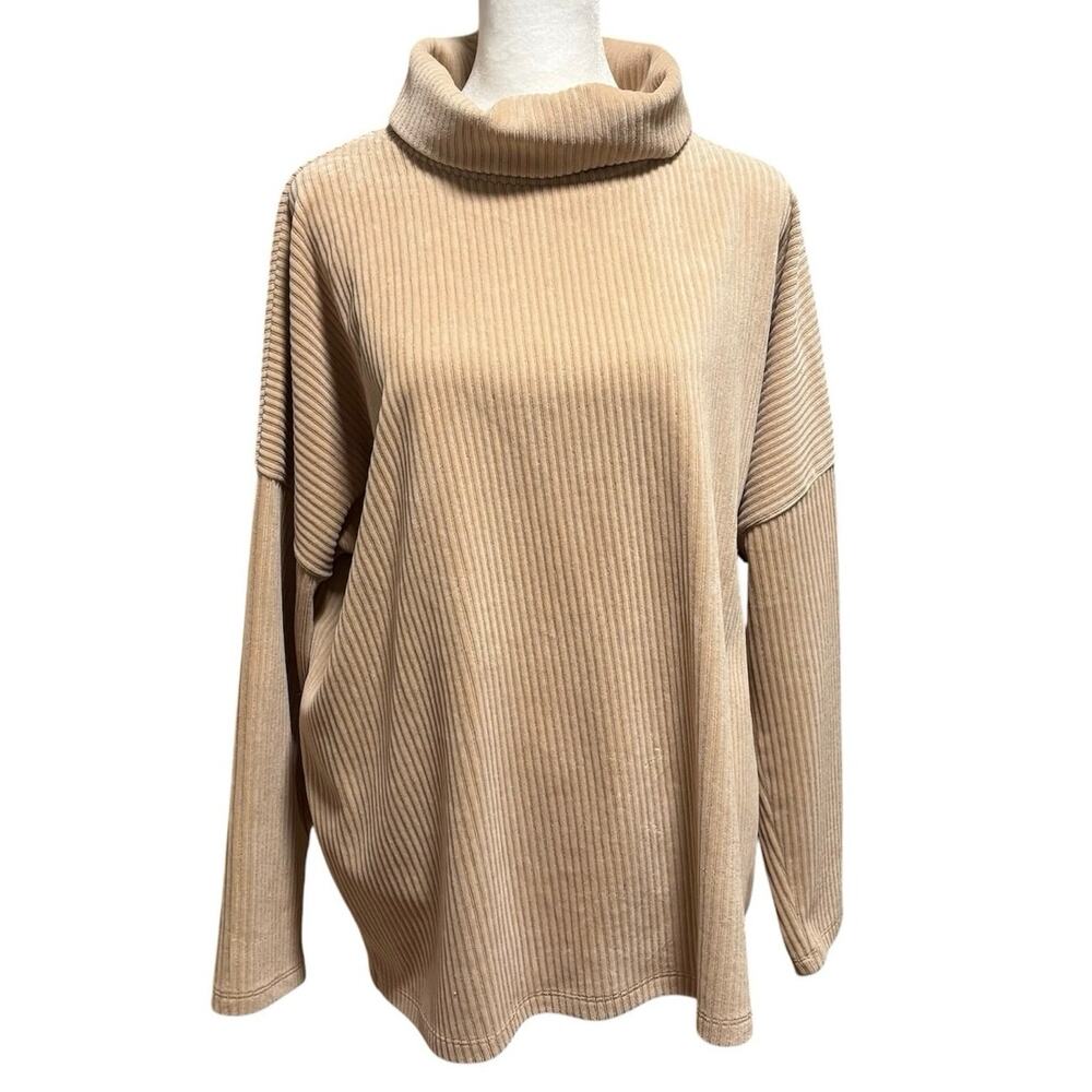 Soyaconcept Size M Turtleneck Top Shirt Velvet Ribbed Beige